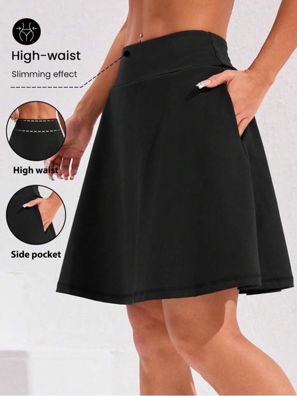 Black Tennis Skirt with Built-in Shorts & Back Pocket